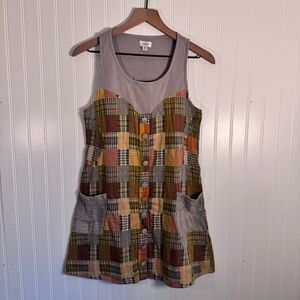 Lucca Cottagecore Patchwork Sleeveless Dress With Pockets 100% Cotton Size M